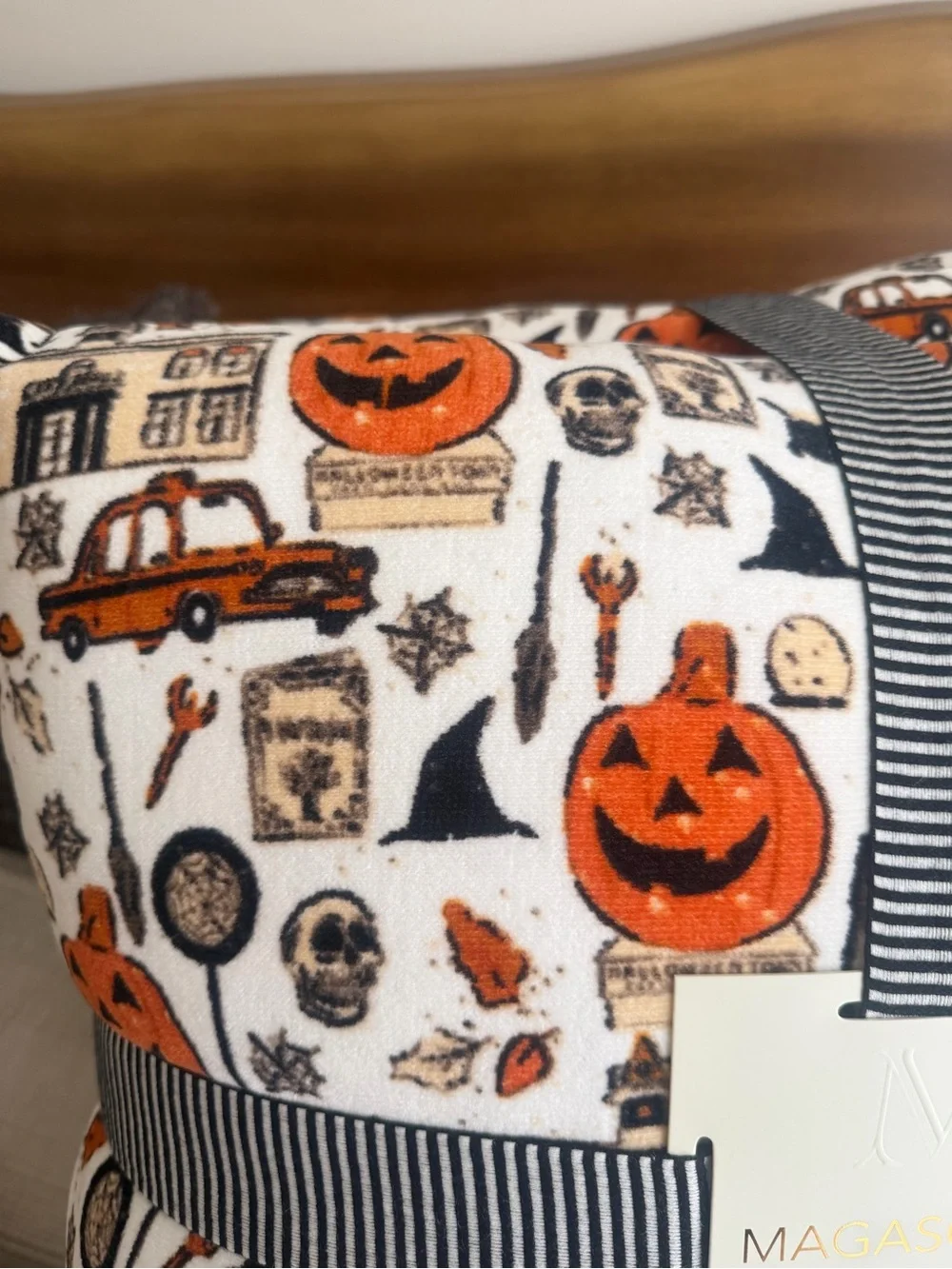 NWT Viral Magaschoni Halloweentown Pumpkin Pillow 2pk - Orange, Black, Cream